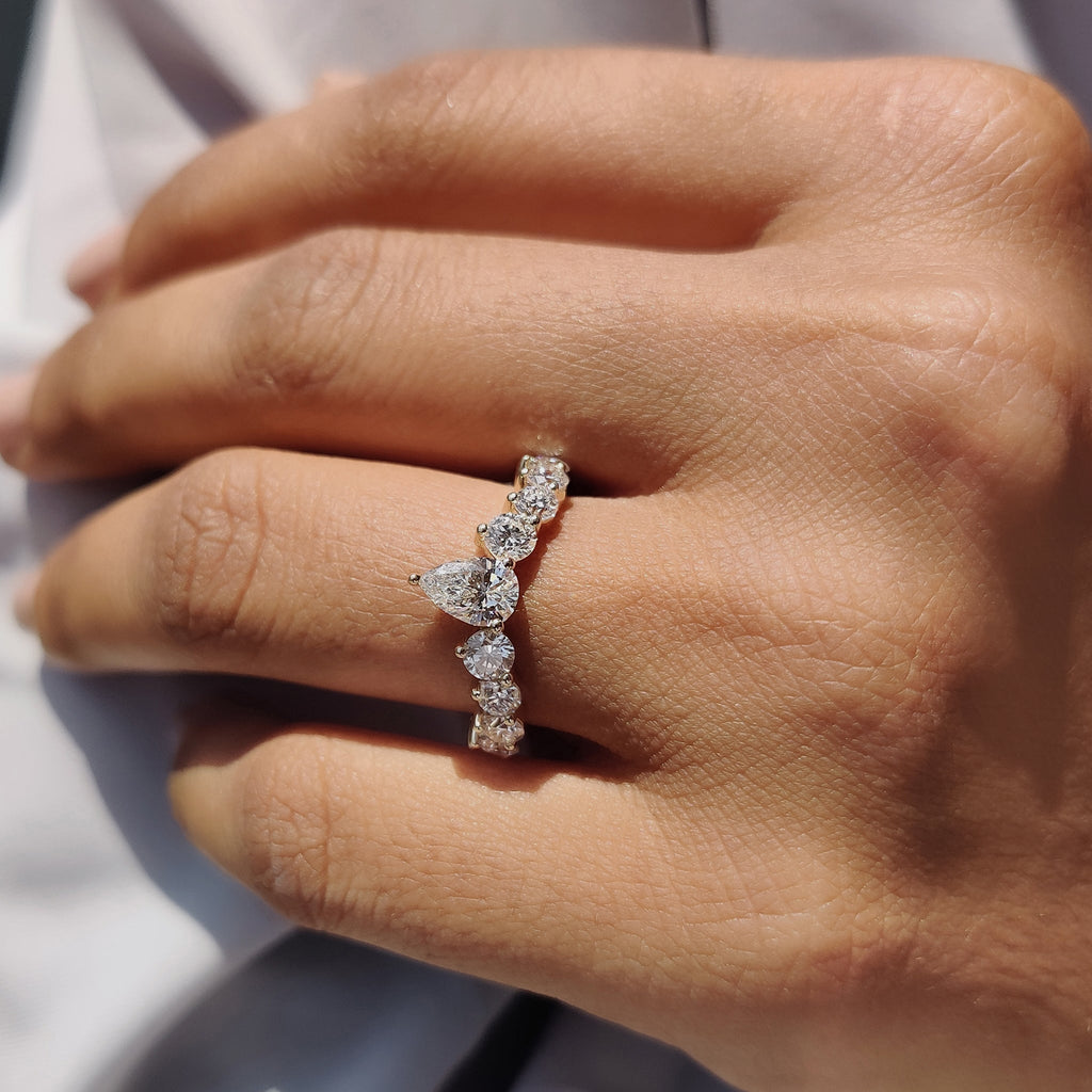 Pear Wedding Band with Tiara Crown Design