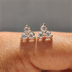 3 Stone Stud Earring In Round  Cut Moissanite