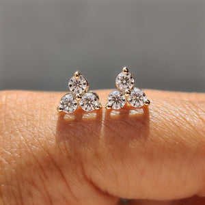 3 Stone Stud Earring In Round  Cut Moissanite
