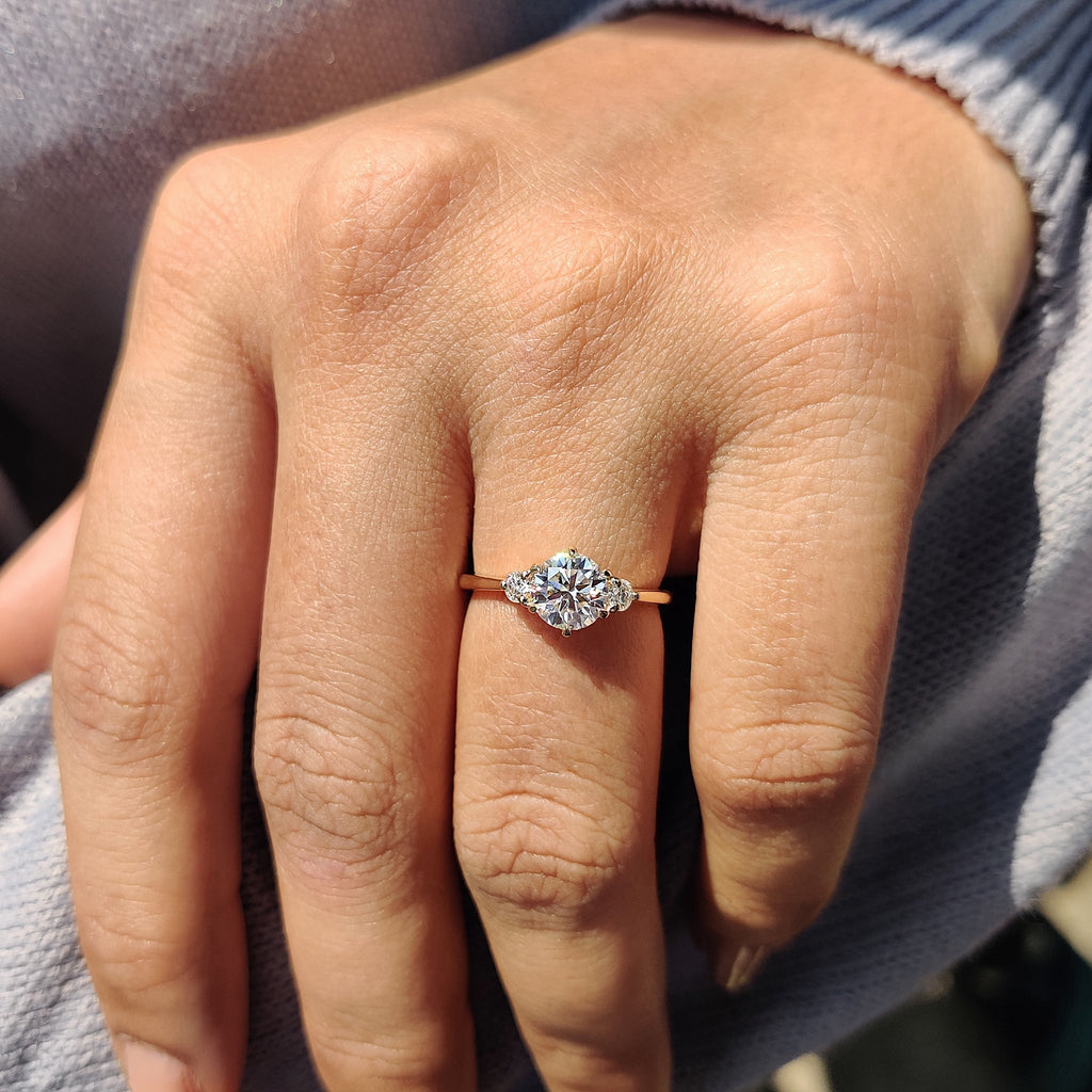 3 Stone Round Engagement Ring In Cathedral Setting