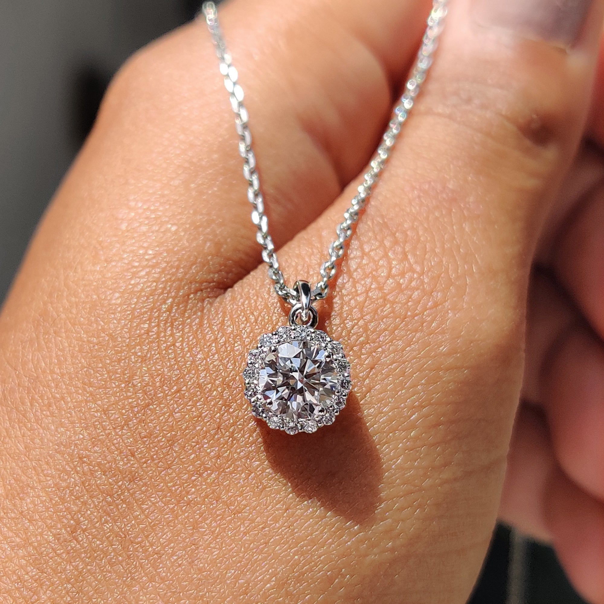 Round Cut Halo Pendant Featuring For Women
