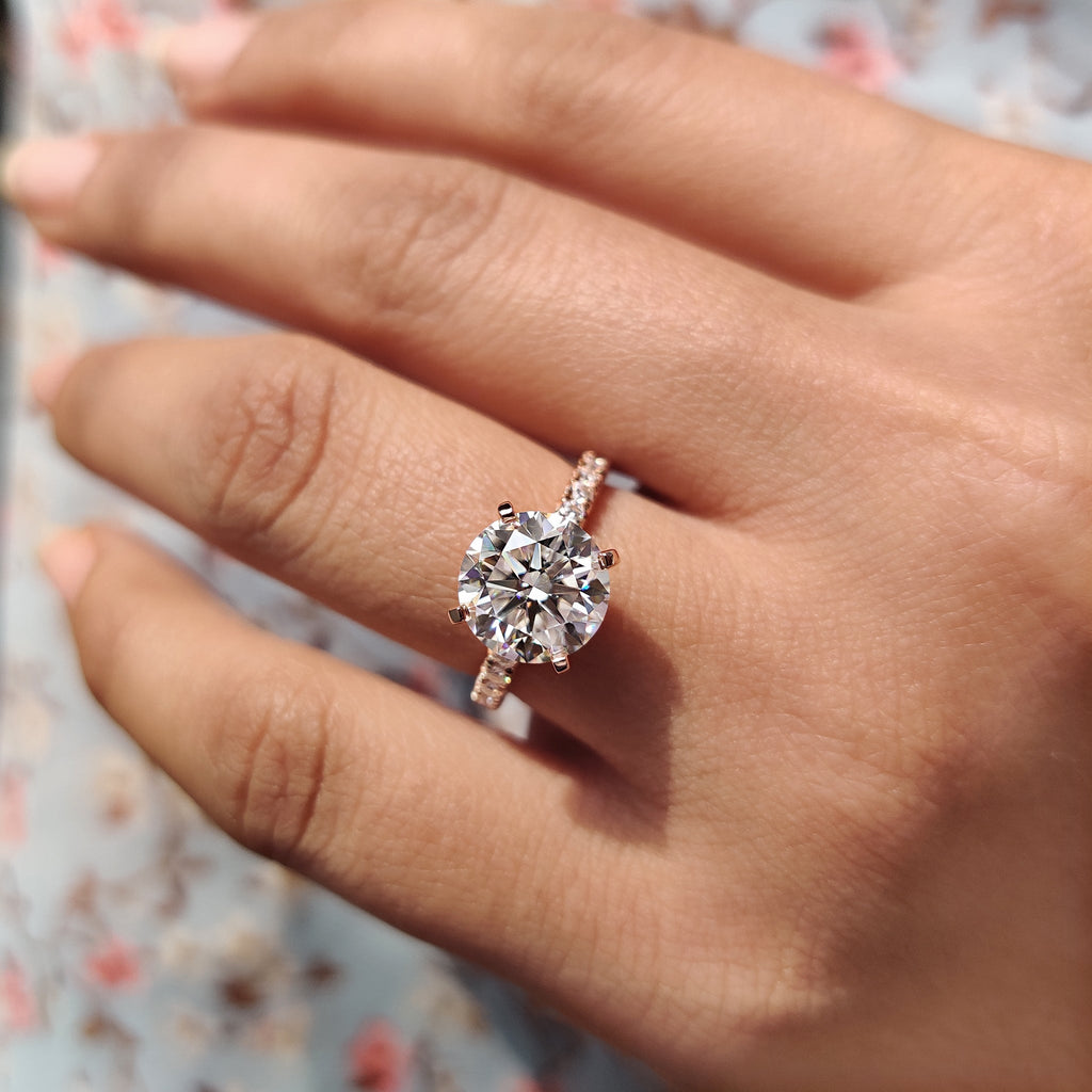 Round Hidden Halo Ring With Pave Band