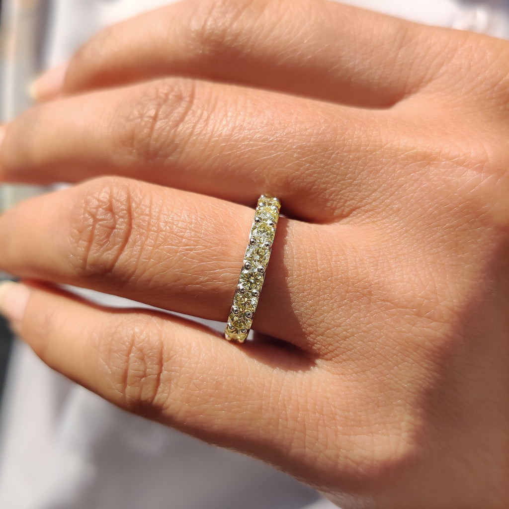 Moissanite Eternity Band In Canary Yellow Round Cut