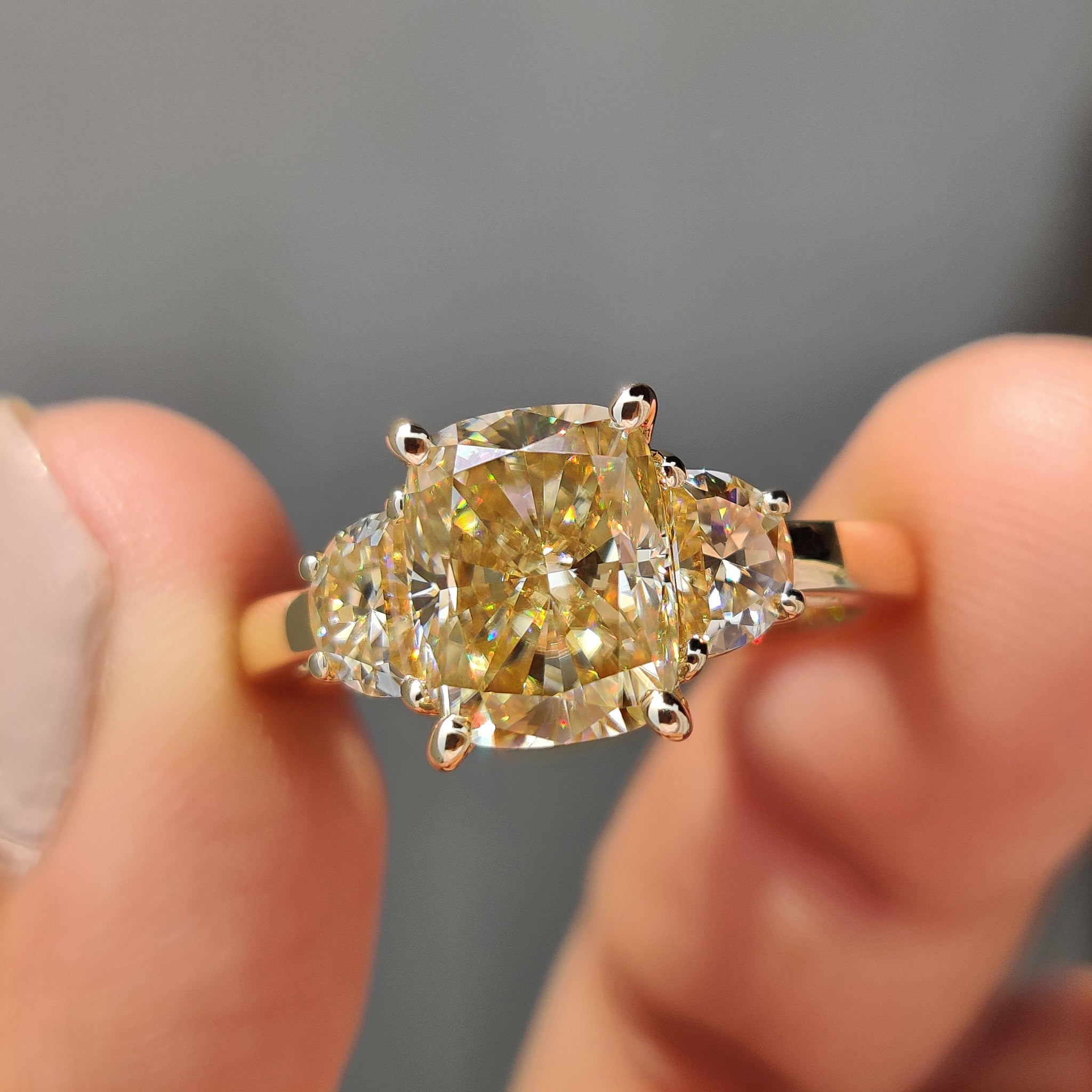 Light Yellow Cushion Cut Moissanite Engagement Ring Main image
