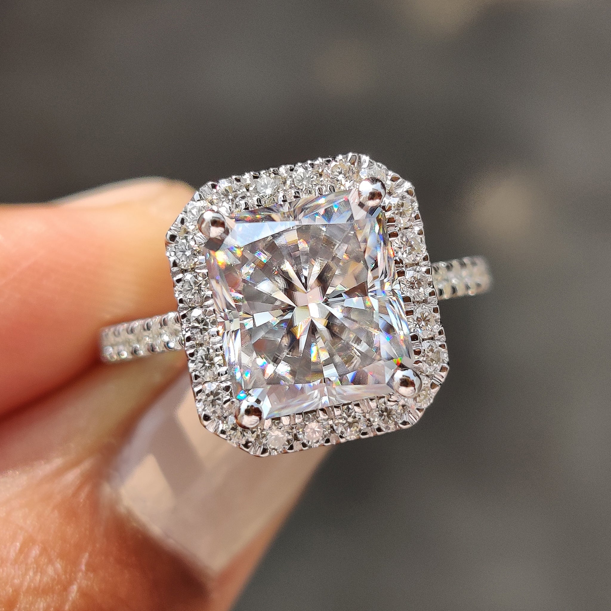 Radiant Halo Engagement Ring With Pave Band Main image