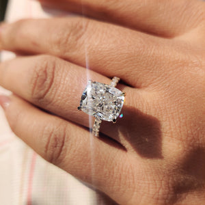 Cushion Cut Engagement Ring With Hidden Halo Setting