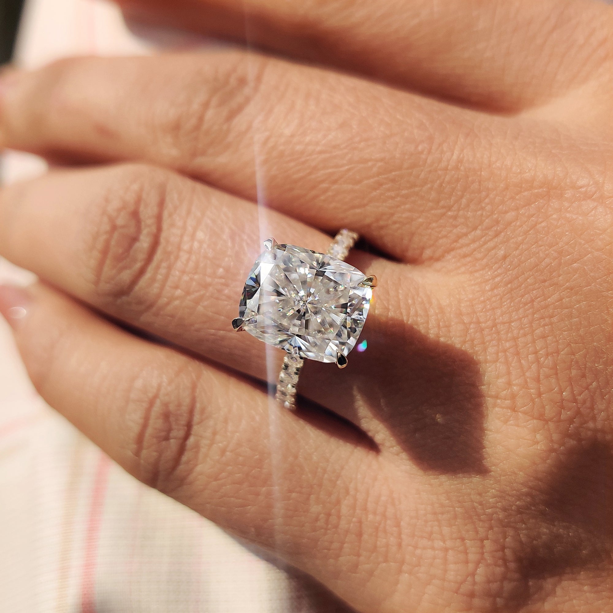 Elongated Cushion Engagement Ring In Pave Setting Secondary image