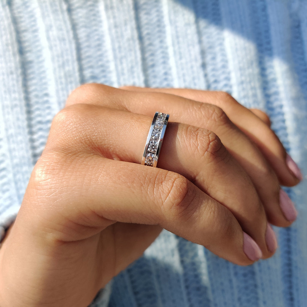 Round Cut Full Eternity Channel Set Wedding Band