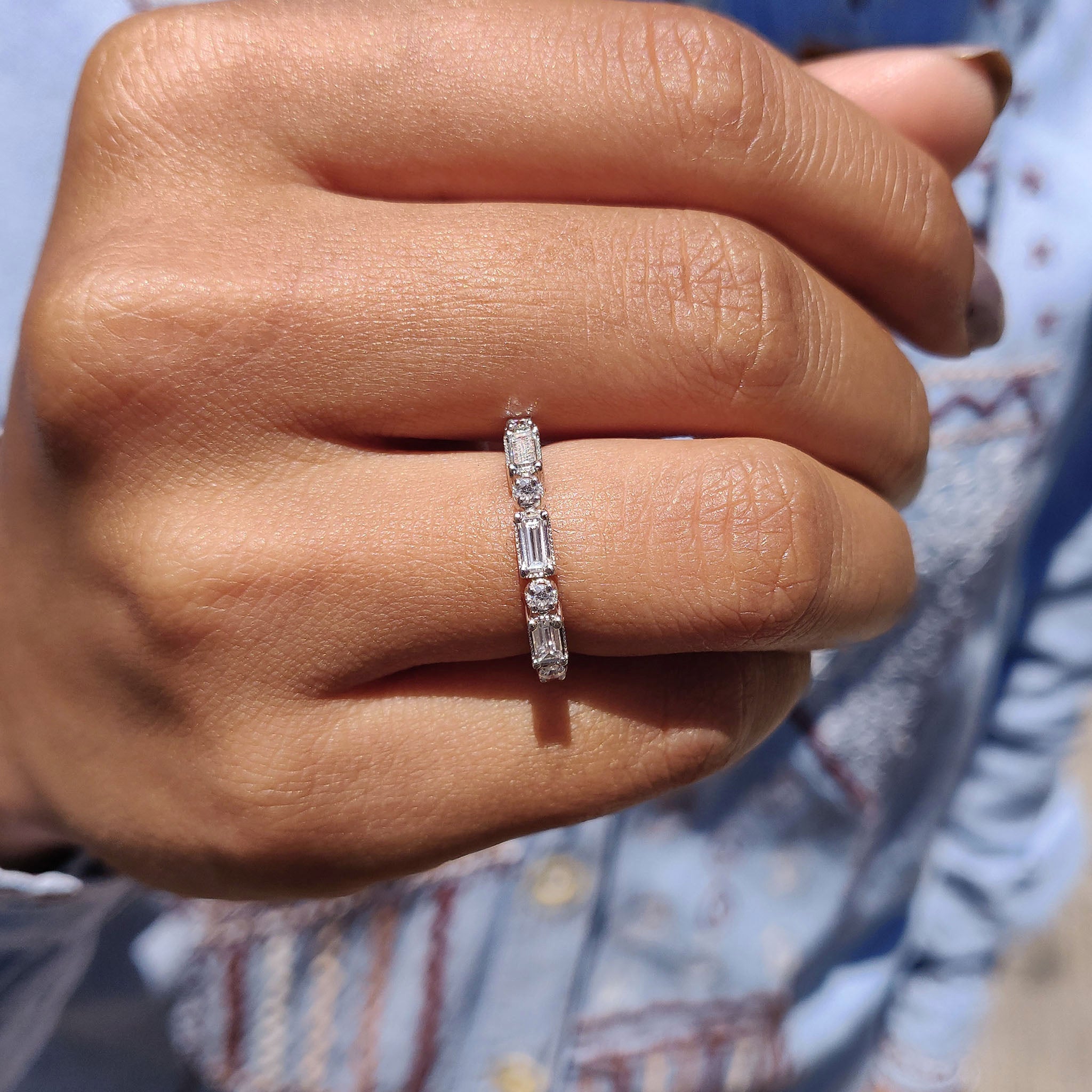 Baguette And Round Cut Wedding Ring Featuring Milgrain Setting Secondary image