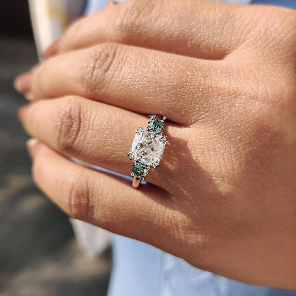 Cushion Cut Moissanite Ring Three Stone Ring