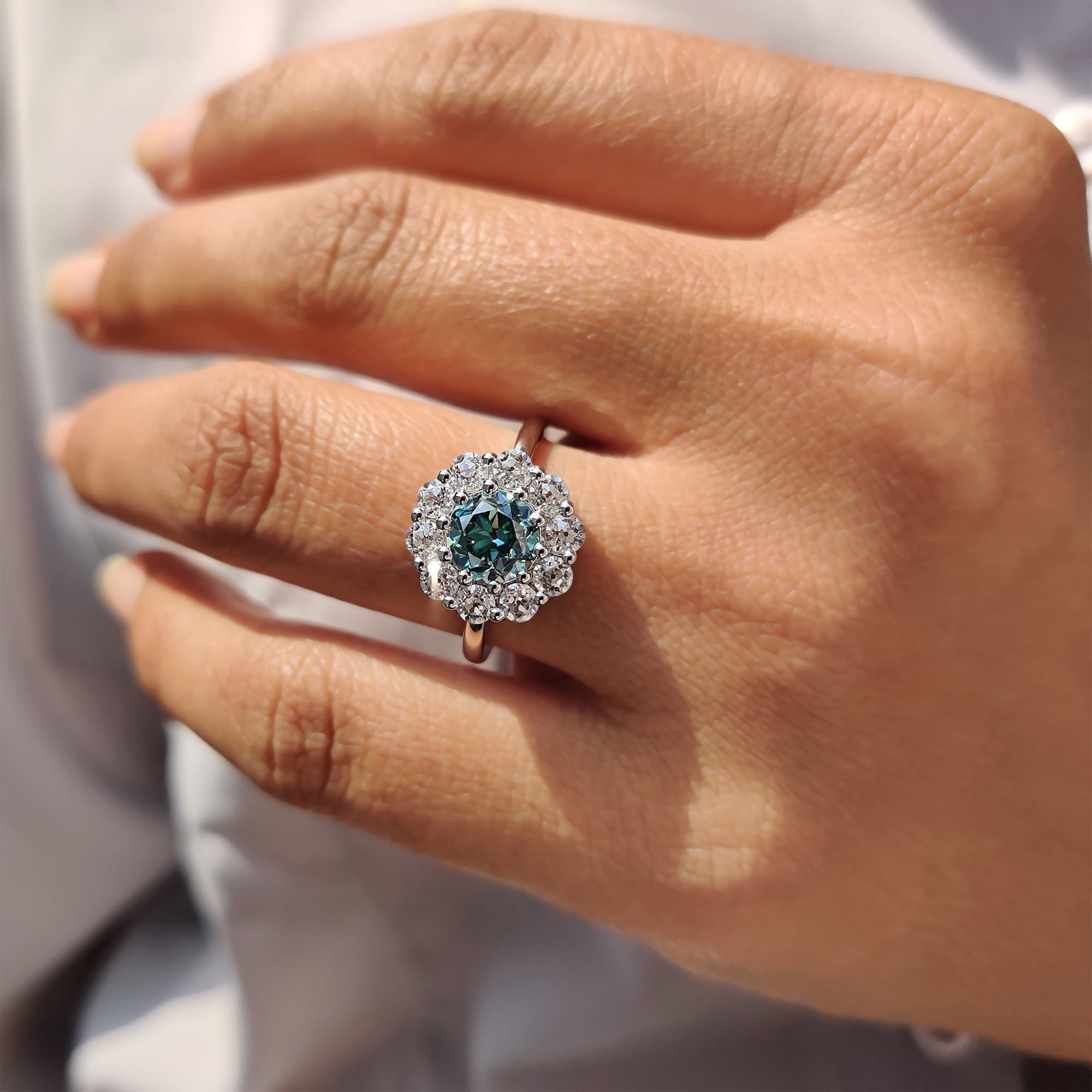 Cluster Engagement Ring With Round OEC Cut Moissanite Secondary image