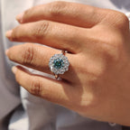 Cluster Engagement Ring With Round OEC Cut Moissanite