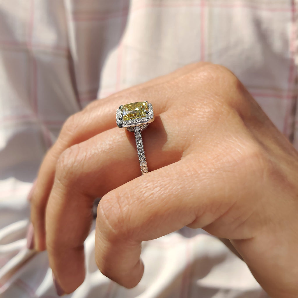 Princess Cut Moissanite Ring In Hidden Halo Style