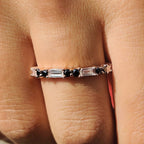Baguette And Round Wedding Band With Black Moissanite