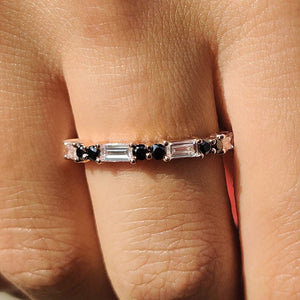 Baguette And Round Wedding Band With Black Moissanite