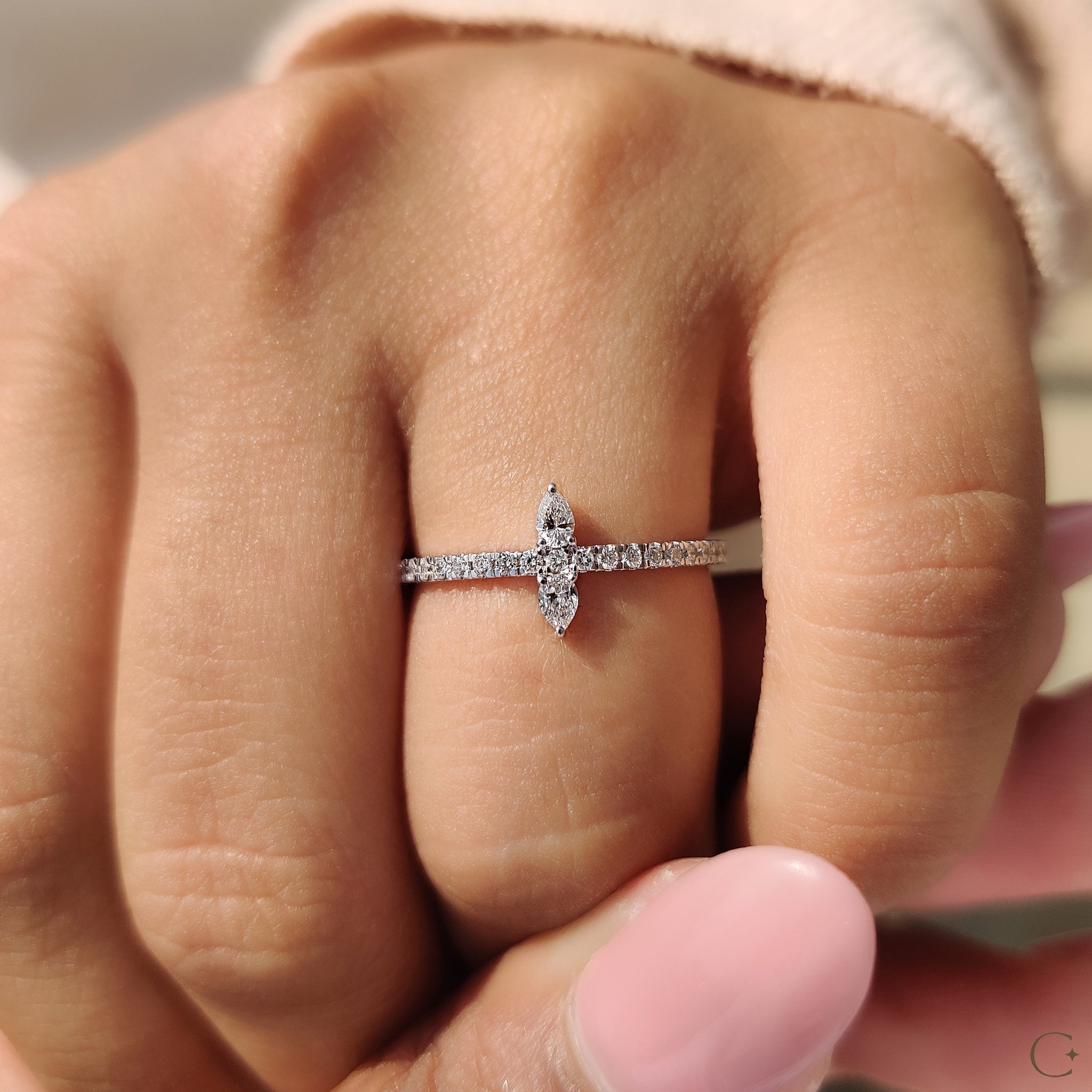 Minimalist Round Cut 2 Stone Diamond Ring