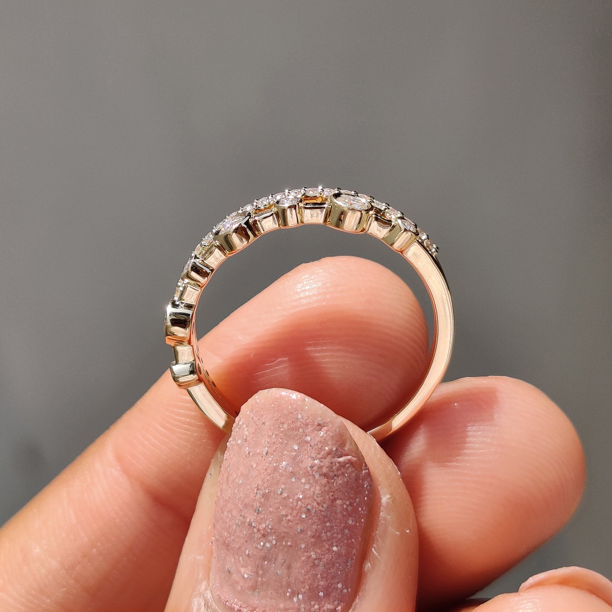 Double Row Wedding Band With Round Cut Bezel Set