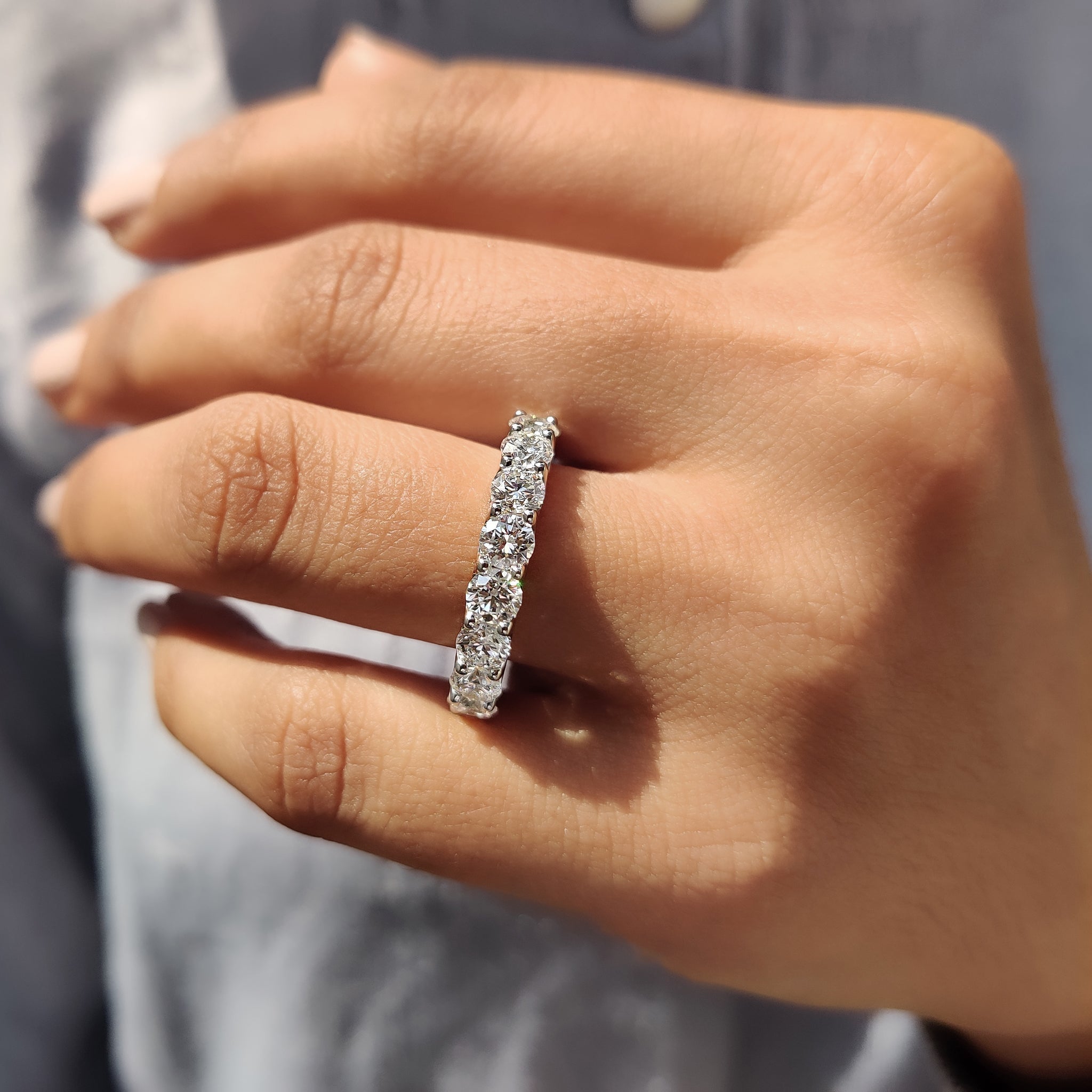 Round Cut Diamond Half Eternity Band In Secure Prong Style