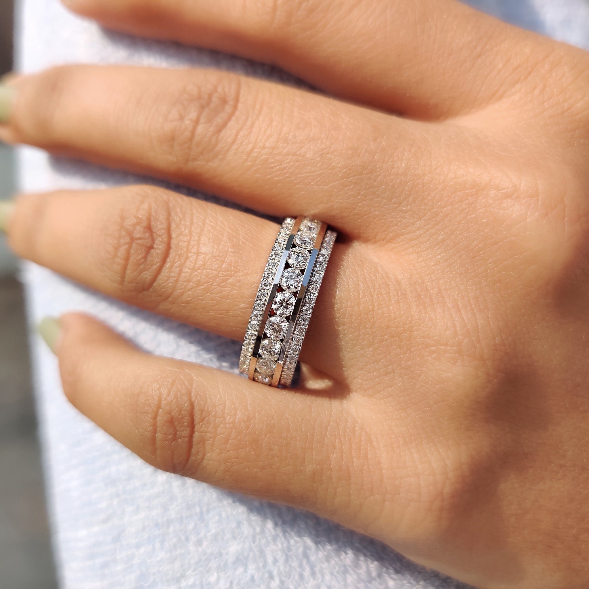 Three Row Pave Band With Clean Channel Set Style Secondary image