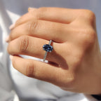 Royal Dark Blue Oval Cut Cathedral Setting Ring
