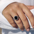 Halo Setting Black Gold Emerald Ring