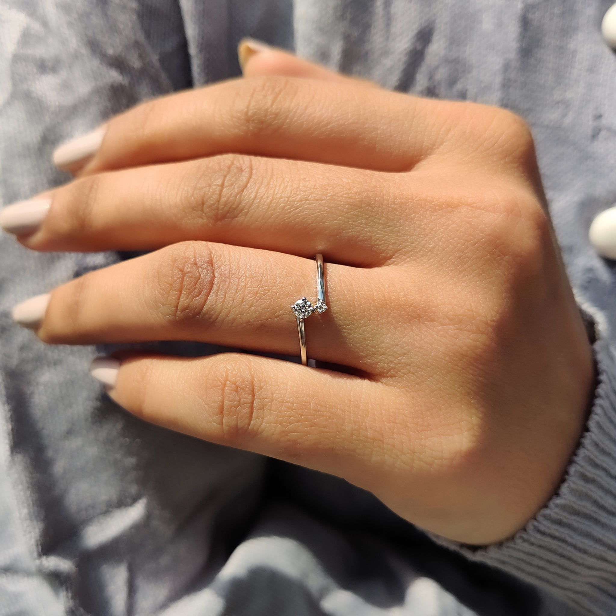 2 Round Cut Moissanite In Open Gap Wedding Band