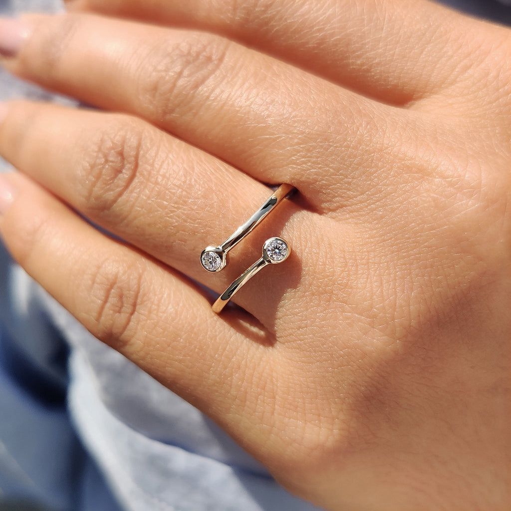 Double Bezel Set Two Stone Wedding Band