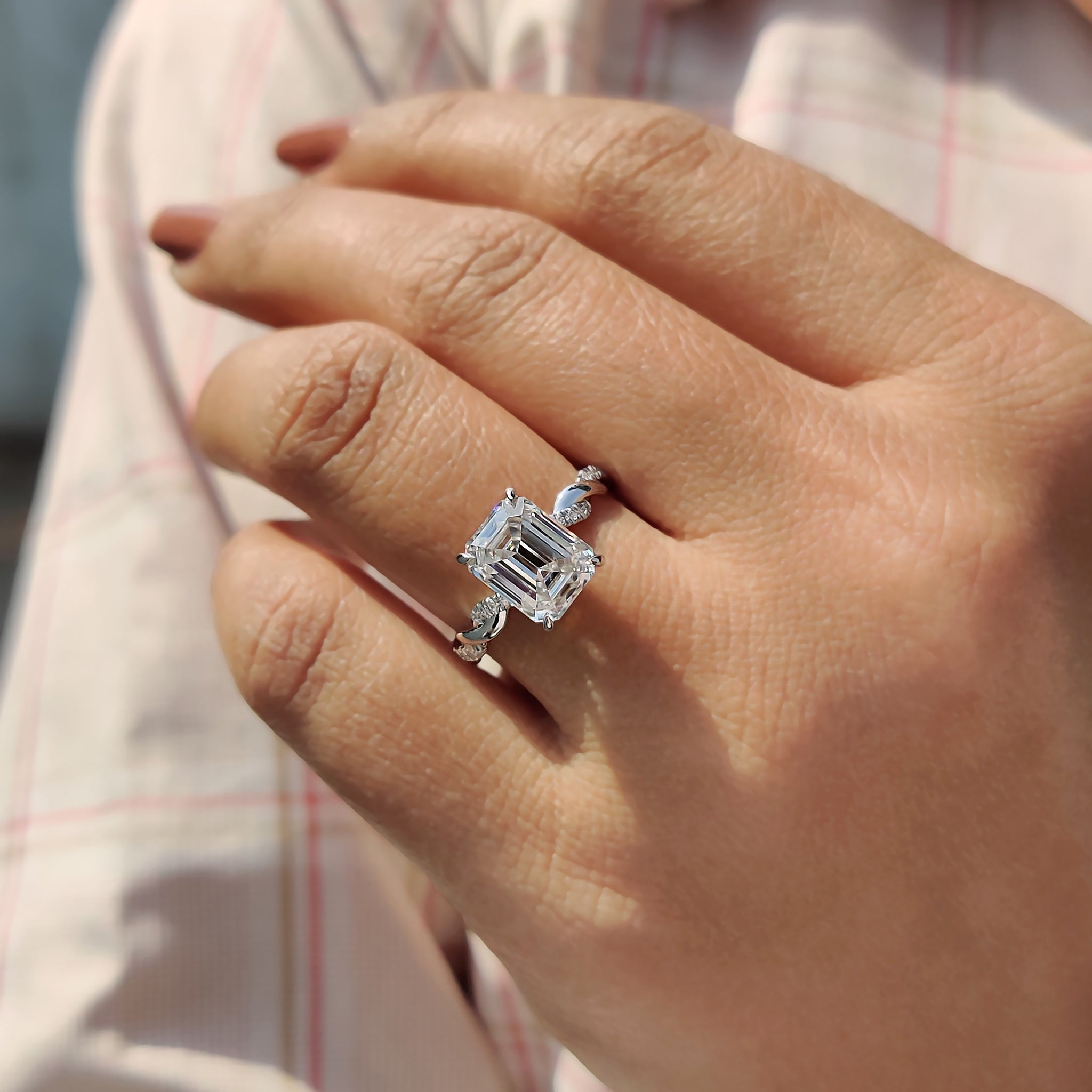 Emerald Cut Moissanite Ring With Hidden Halo Style Main image