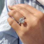 Emerald cut halo ring In Round Cut Pave Band