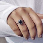 Tapered Shank Black Oval Engagement Ring
