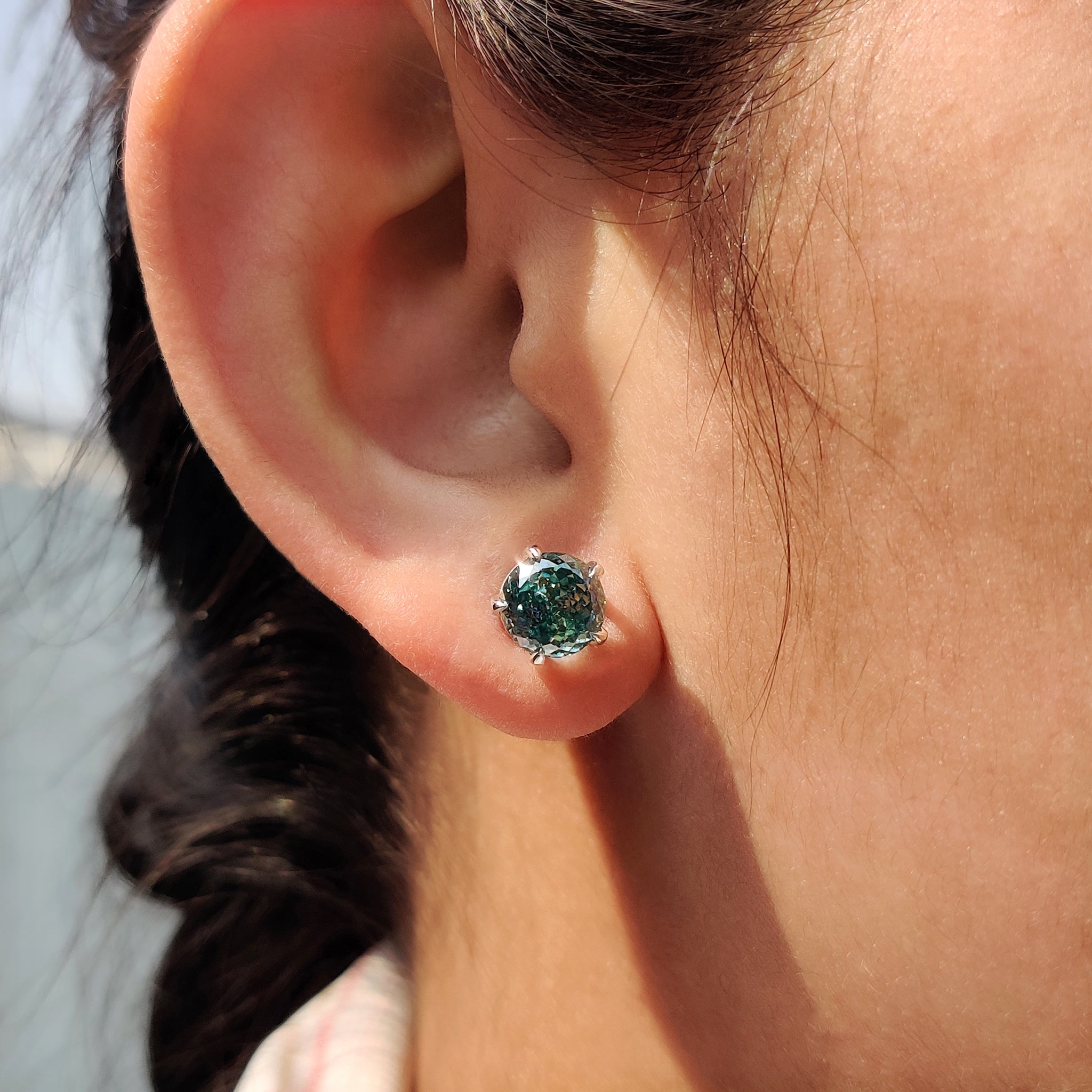 Portuguese Cut Cyan Blue Moissanite Earrings Secondary image