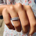 Round Cut Wedding Band With Multi Row Pave Style