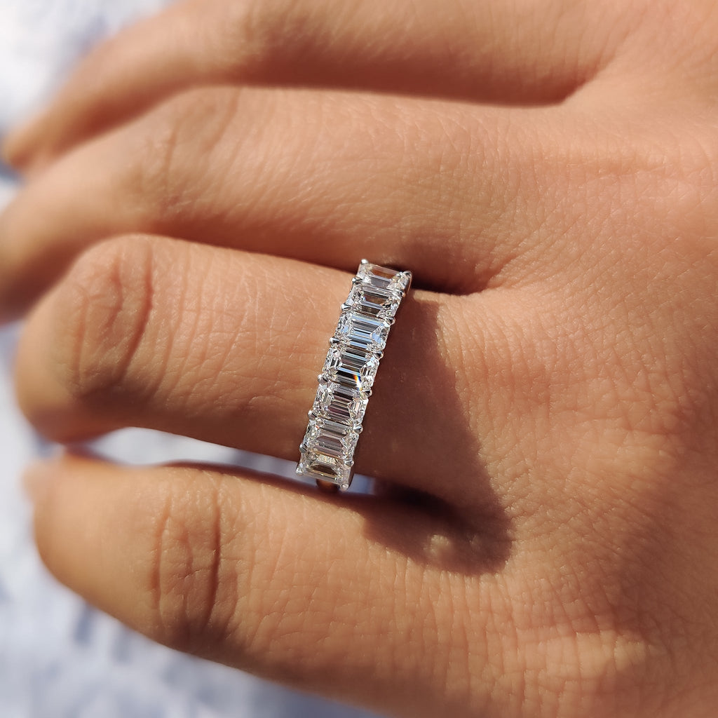 Emerald Cut Wedding Band - 7 Lab Diamonds
