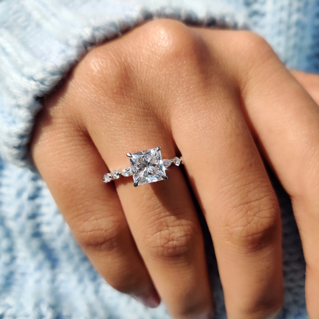Princess Cut Moissanite Ring With Pave Setting