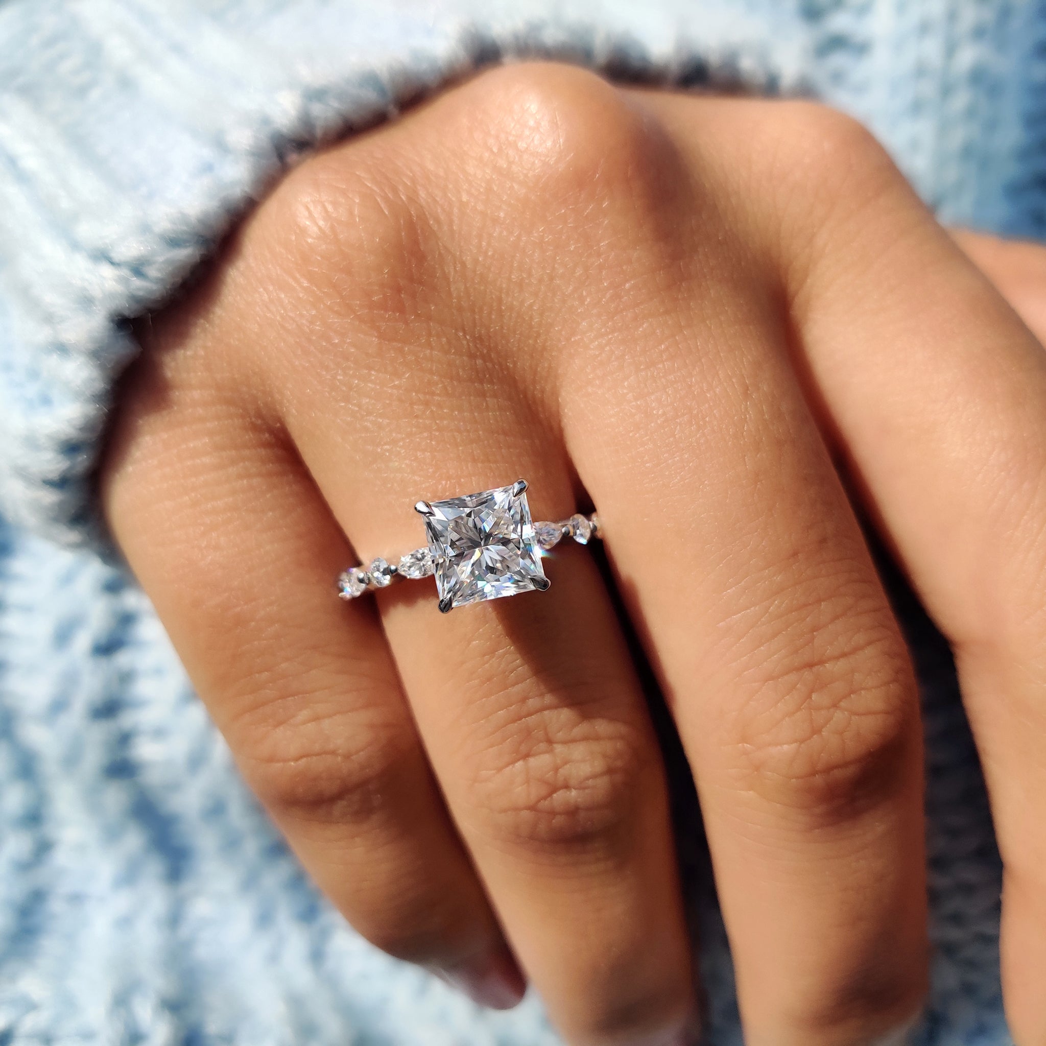 Princess Cut Moissanite Ring With Pave Setting