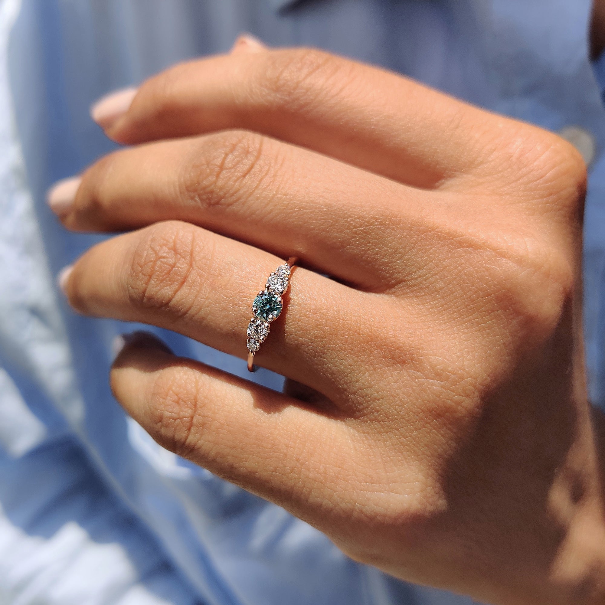 Cyan Blue Round Cut 5 Stone Engagement Ring Secondary image
