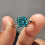 Cyan Blue Cushion Cut Gold Solitaire Engagement Ring