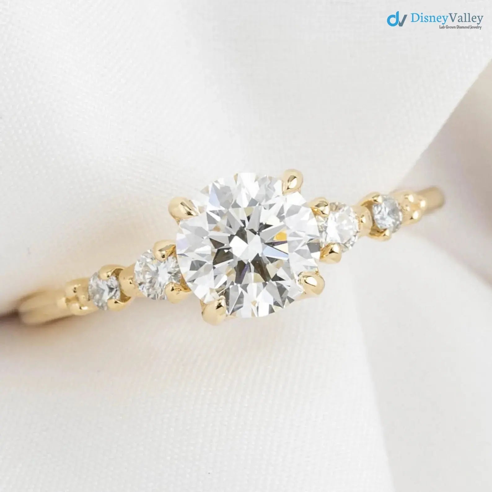 1ct Round Lab Diamond Engagement Ring, large diamond vintage inspired ring DisneyValley