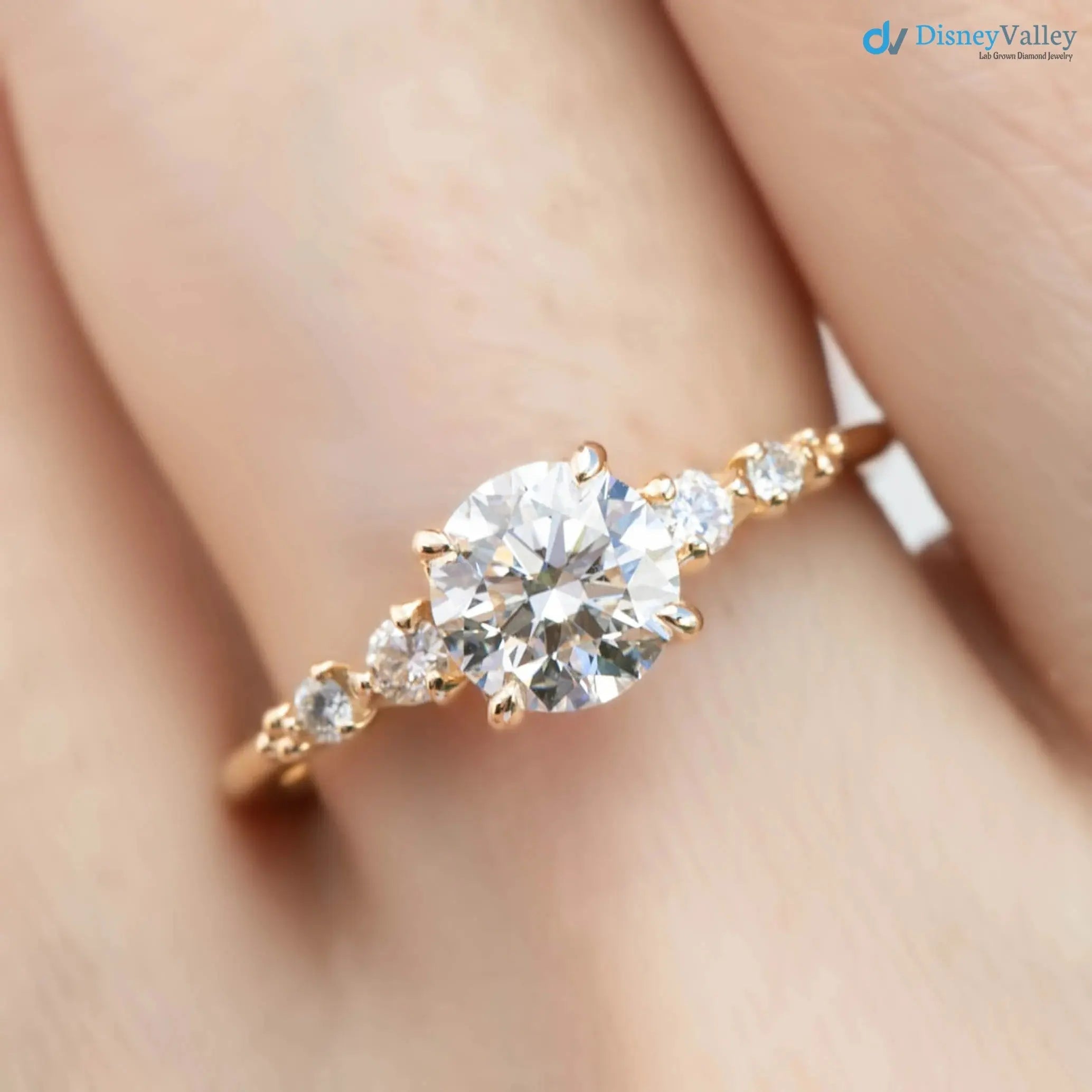 1ct Round Lab Diamond Engagement Ring, large diamond vintage inspired ring DisneyValley