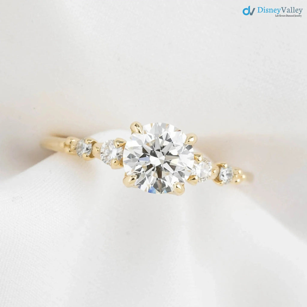1ct Round Lab Diamond Engagement Ring, large diamond vintage inspired ring DisneyValley