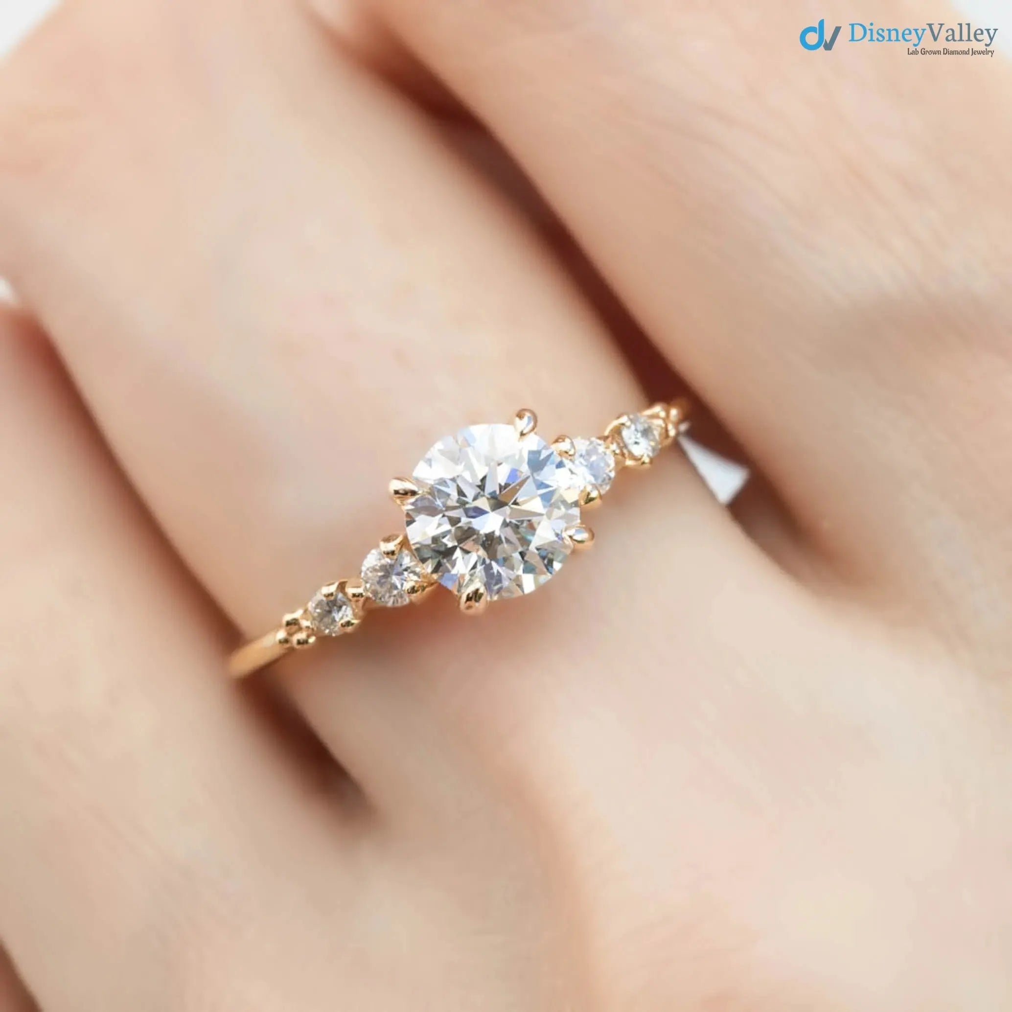 1ct Round Lab Diamond Engagement Ring, large diamond vintage inspired ring DisneyValley