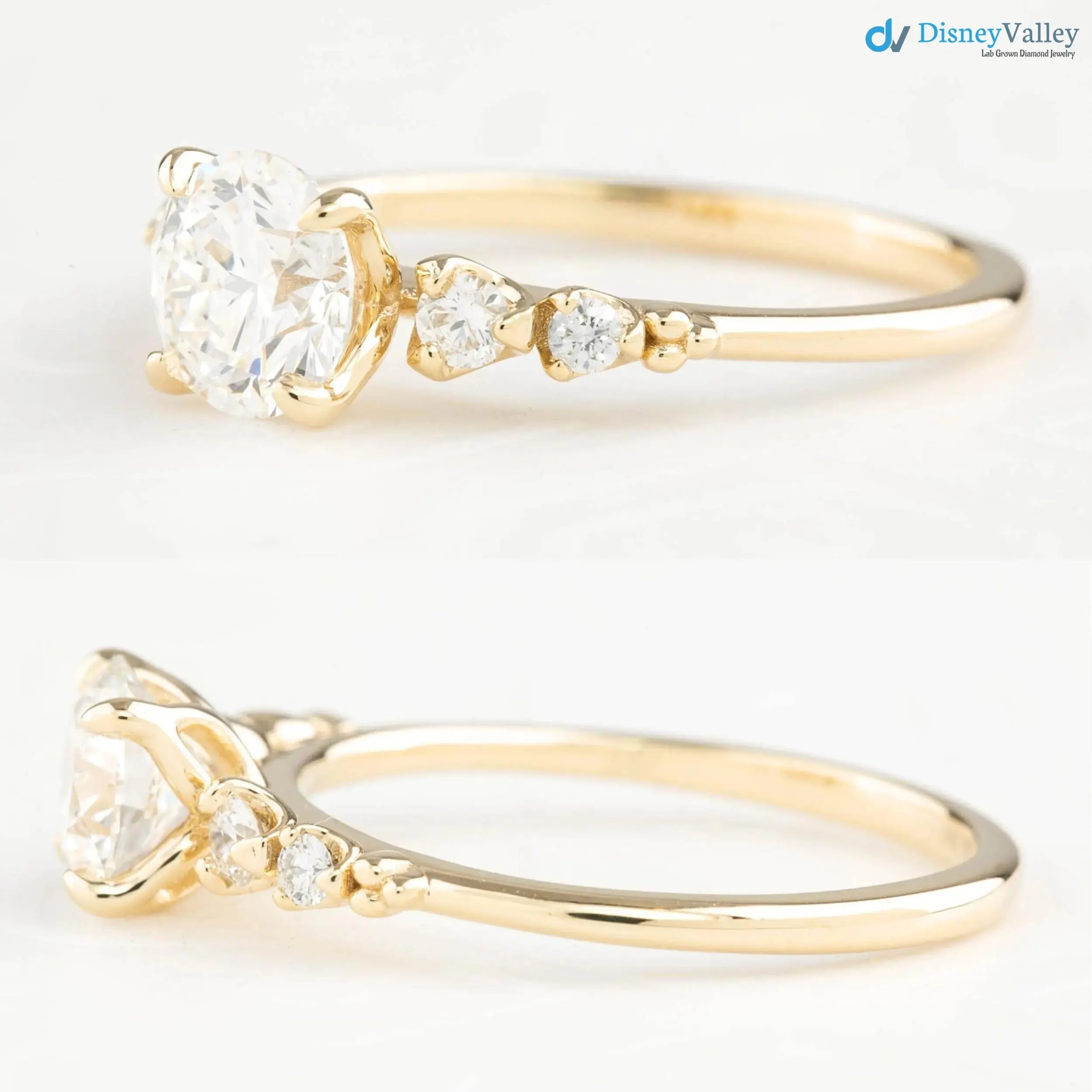 1ct Round Lab Diamond Engagement Ring, large diamond vintage inspired ring DisneyValley