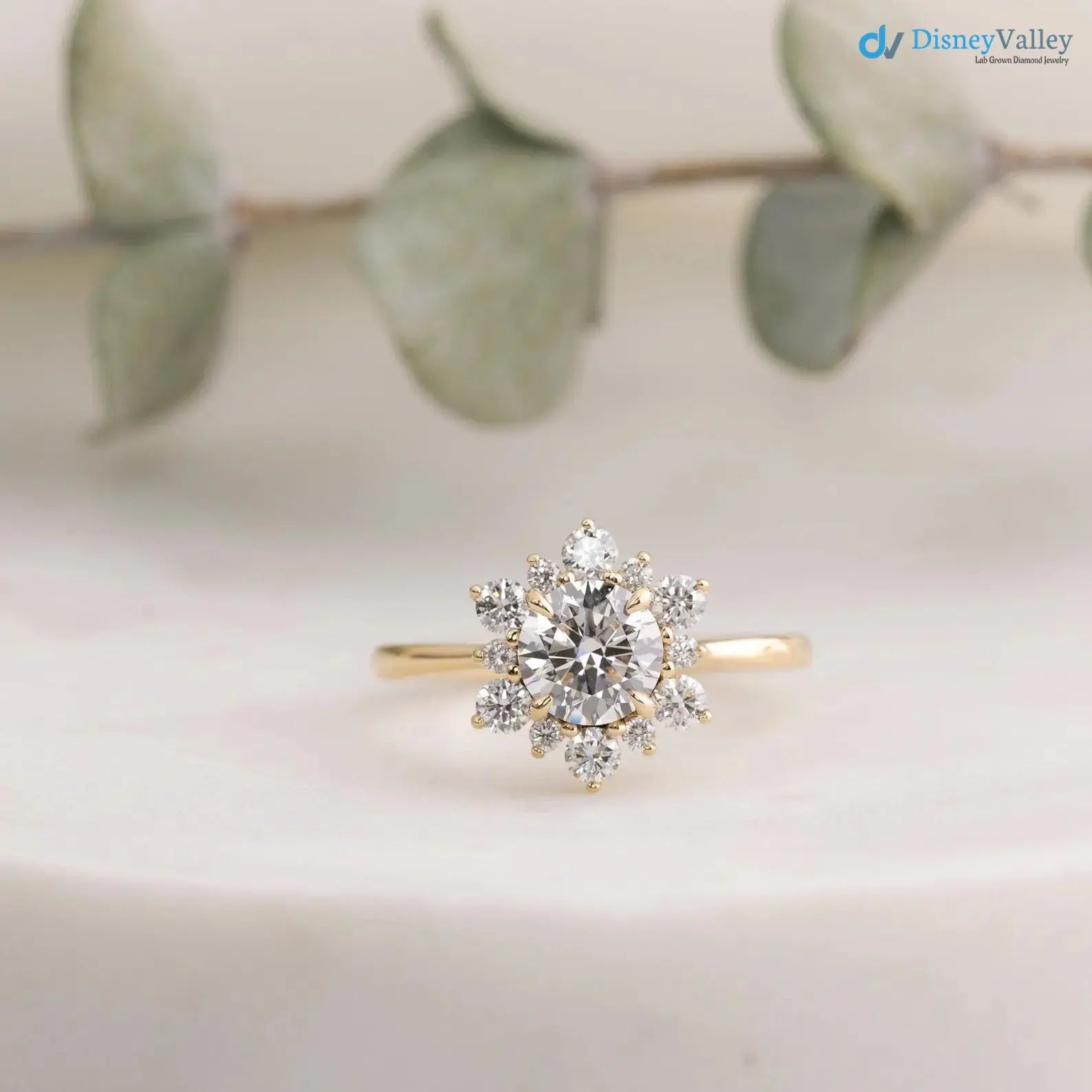 1ct Round Lab Grown Diamond Halo Engagement Ring  IGI certified diamond DisneyValley Main image