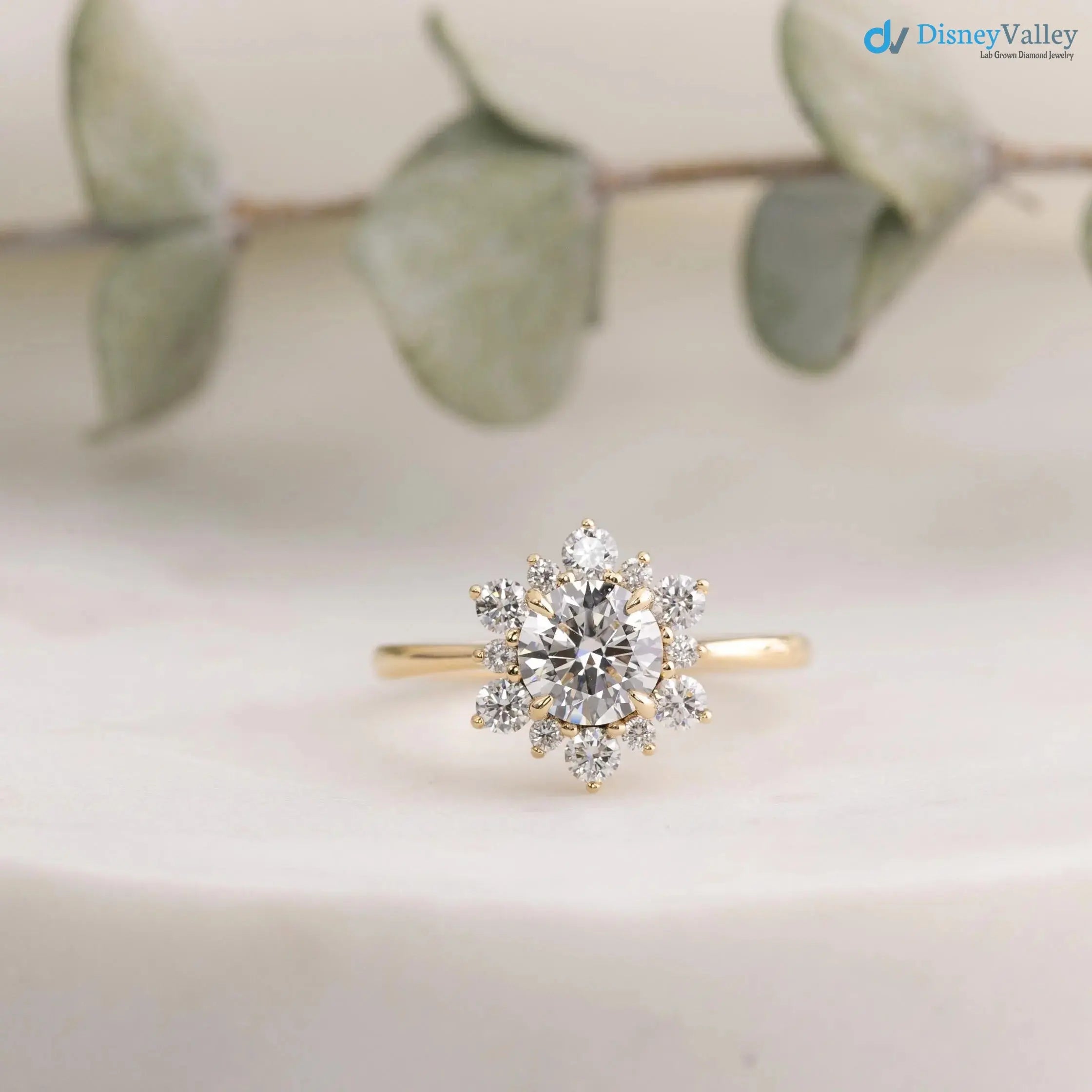 1ct Round Lab Grown Diamond Halo Engagement Ring  IGI certified diamond DisneyValley