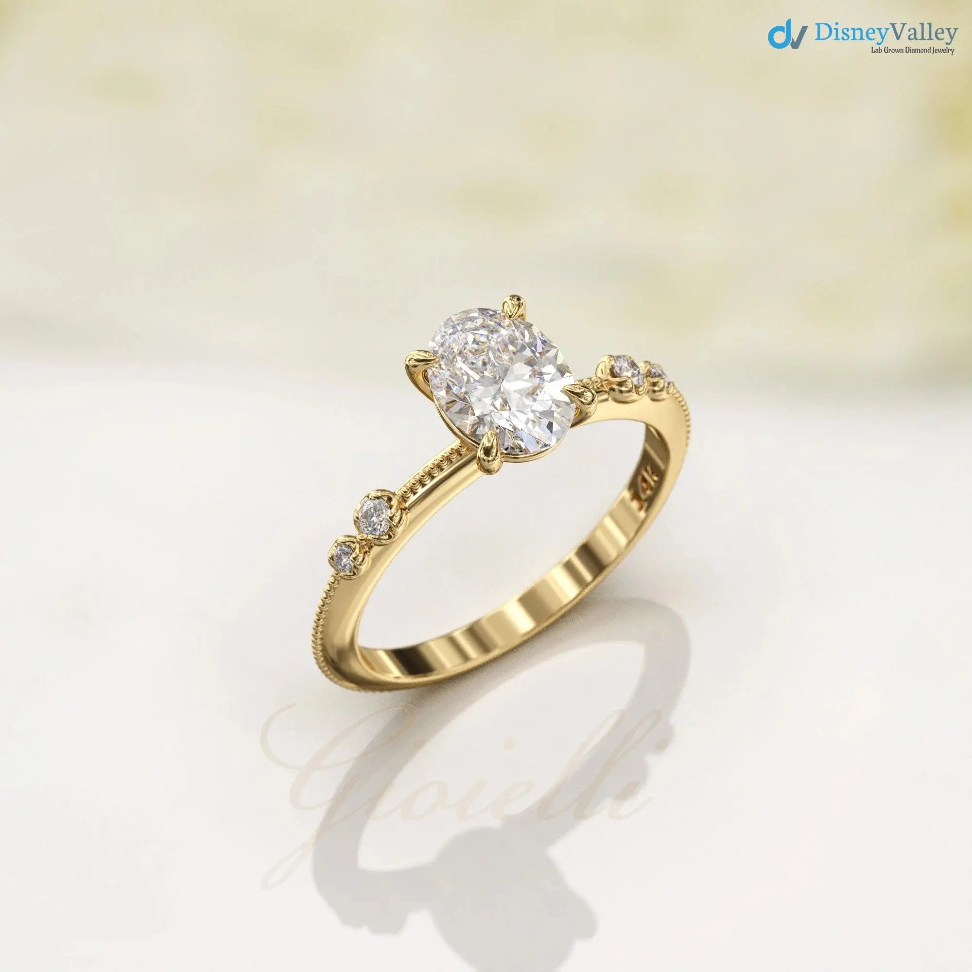 1ct unique oval Lab Grown 6X8mm, 1.3mm diamond knife edge engagement rings DisneyValley
