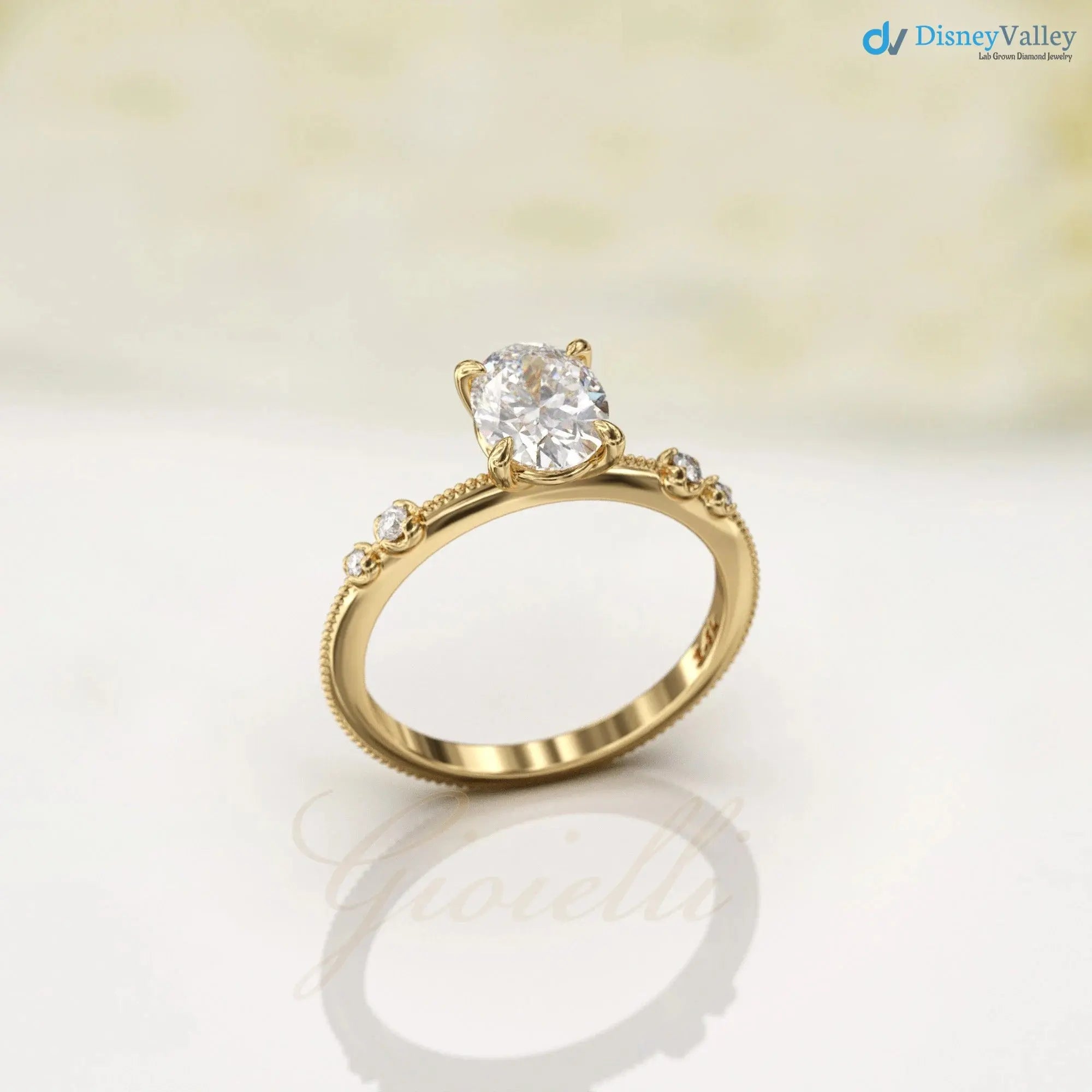 1ct unique oval Lab Grown 6X8mm, 1.3mm diamond knife edge engagement rings DisneyValley