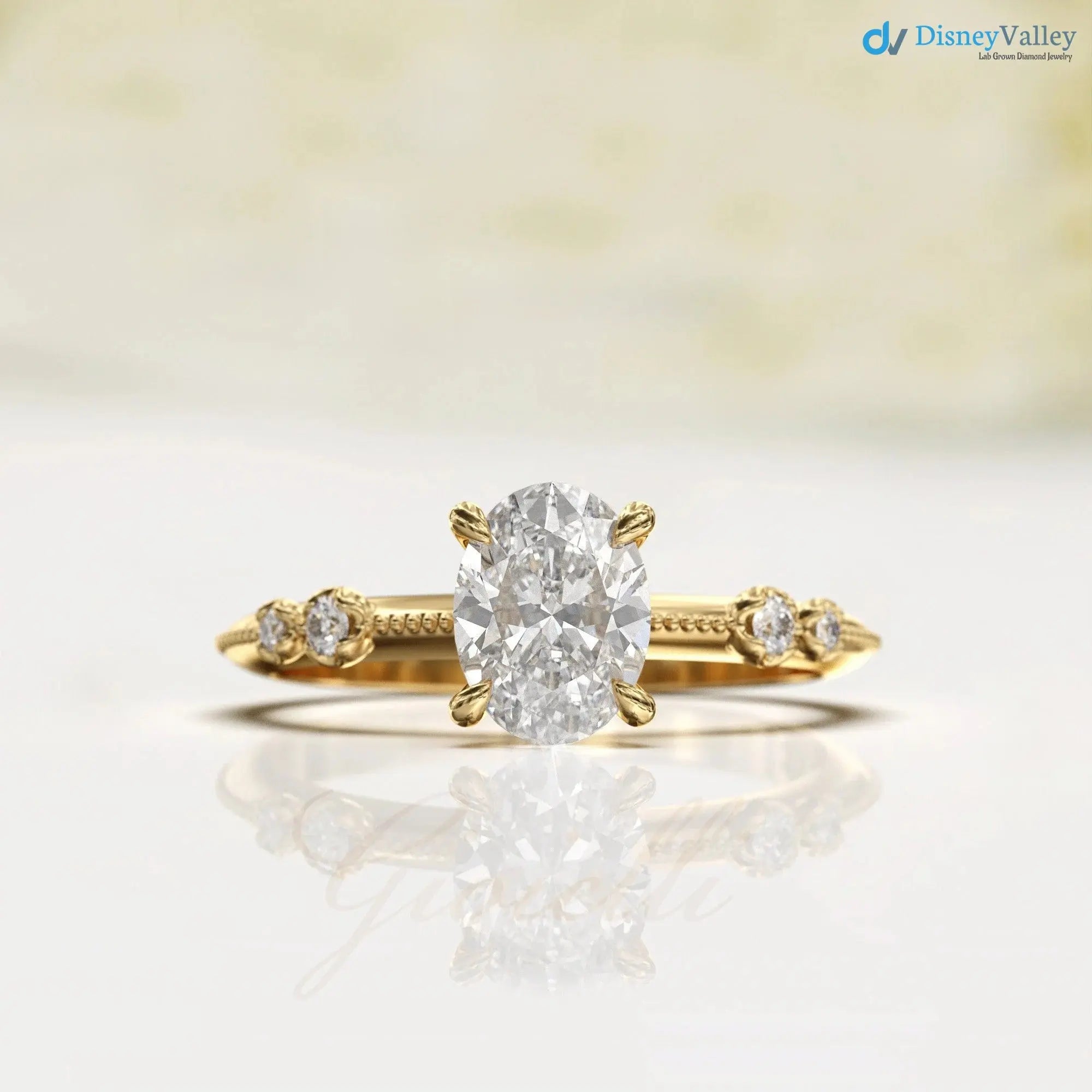 1ct unique oval Lab Grown 6X8mm, 1.3mm diamond knife edge engagement rings DisneyValley Main image