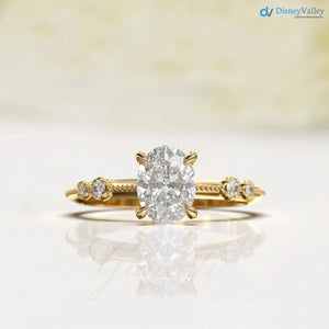 1ct unique oval Lab Grown 6X8mm, 1.3mm diamond knife edge engagement rings DisneyValley