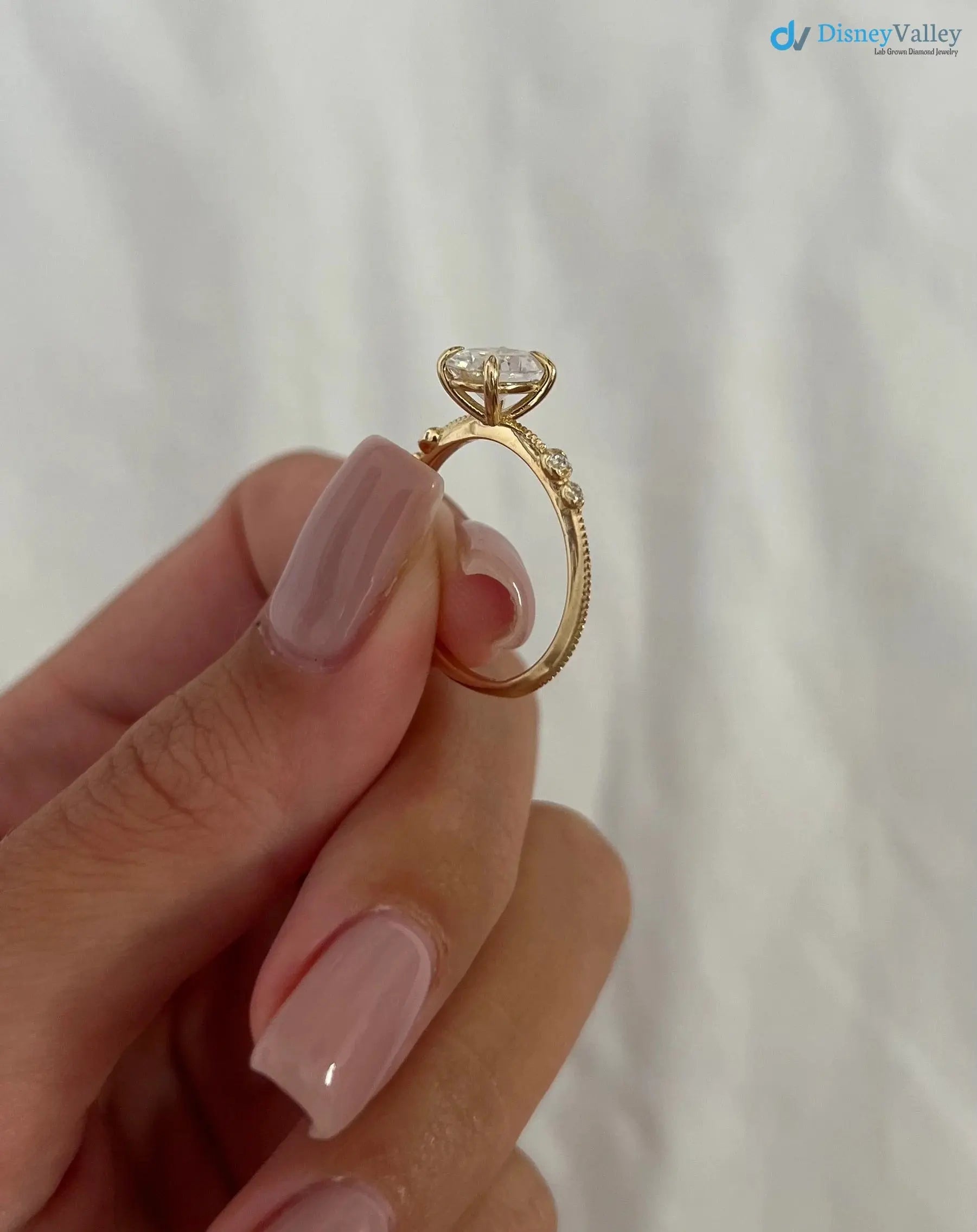 1ct unique oval Lab Grown 6X8mm, 1.3mm diamond knife edge engagement rings DisneyValley