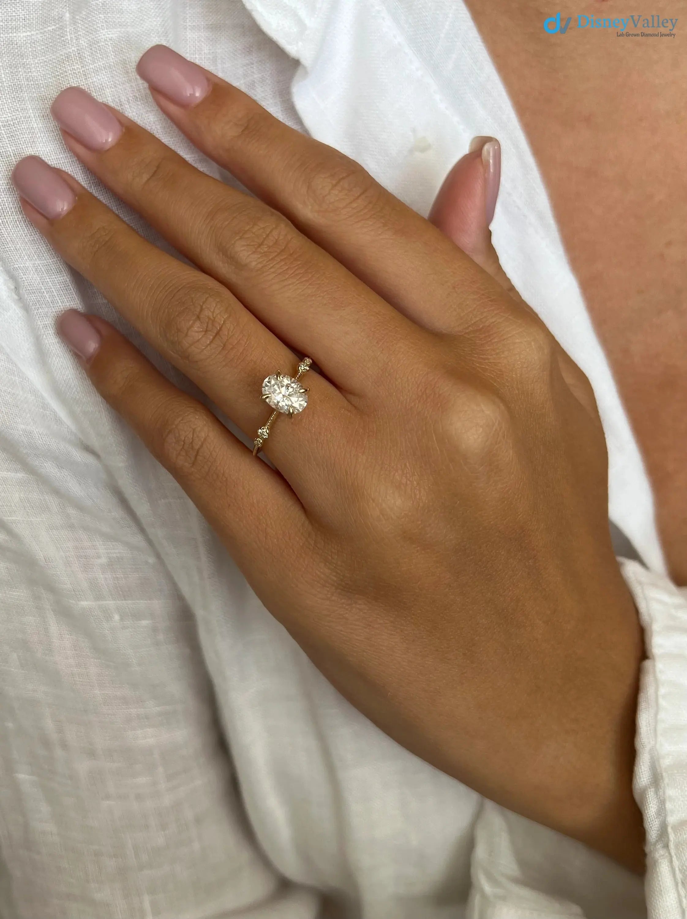 1ct unique oval Lab Grown 6X8mm, 1.3mm diamond knife edge engagement rings DisneyValley